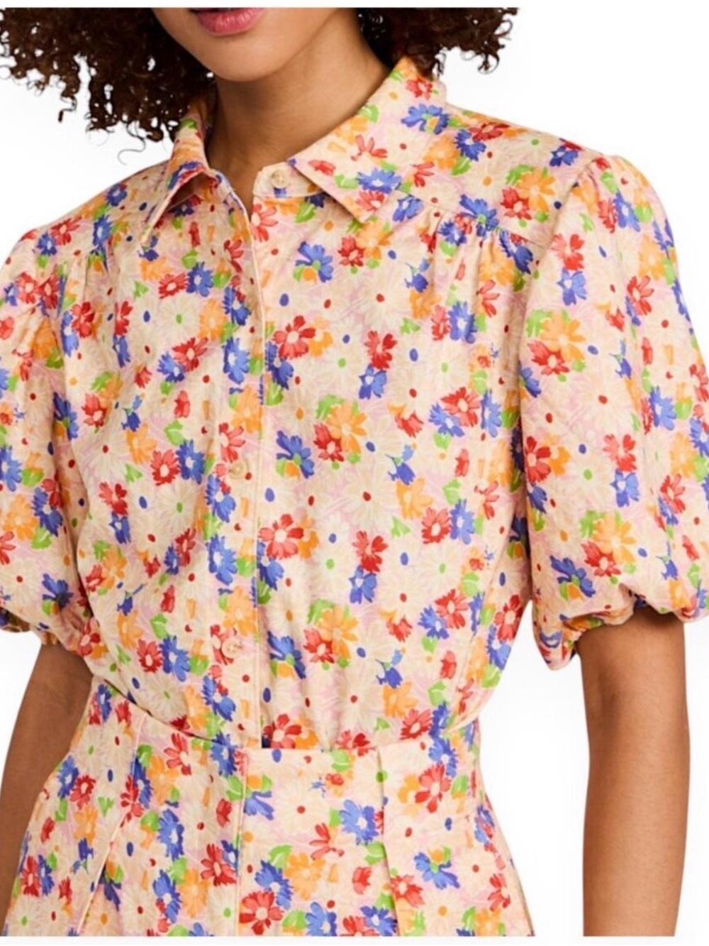 Something Navy Floral Puff Sleeve Button-Up Top Size Medium NWT Retail $135